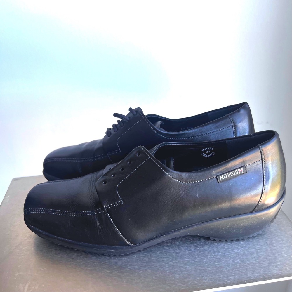 Mephisto Air-Jet Leather Oxford Shoes Womens 7 Black Lace Up Square Toe France